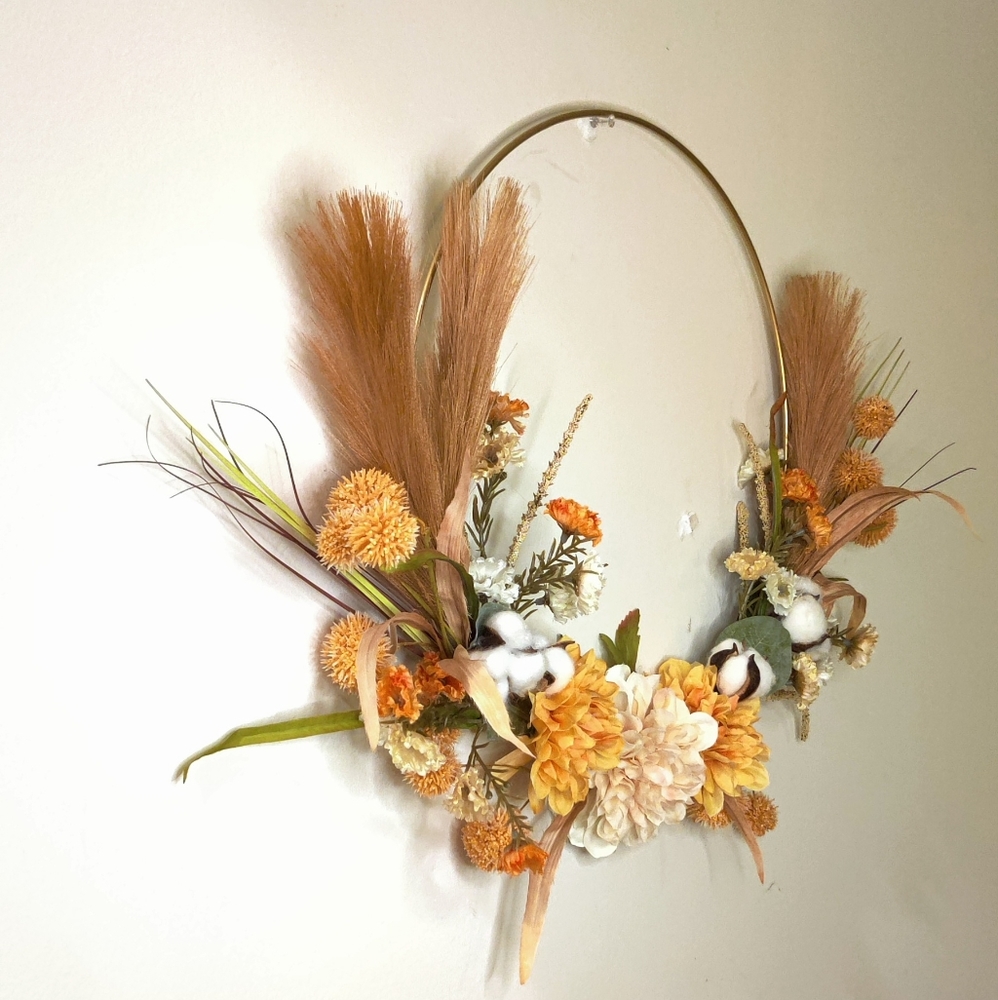Handmade Gold Hoop Fall Wreath - Picture 3 of 4